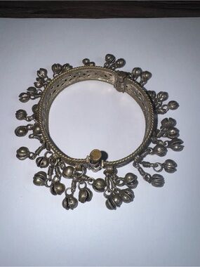 Vintage Rajasthani Banjara tribal silver  tone bracelet/anklet cuff from India